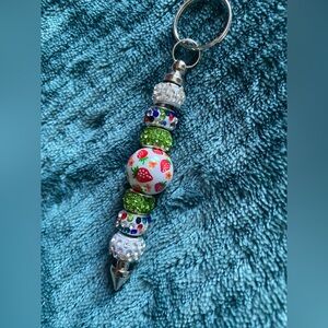 Colorful Beaded Keychain with Strawberry Design